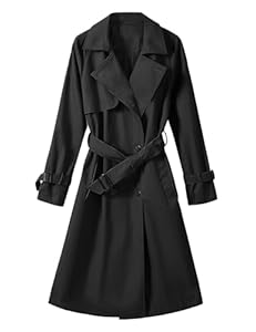 Tuopuda Damen Trenchcoat Lange Zweireiher Übergangsjacke Baumwolle mit Gürtel Jacke Übergang Mantel Klassische Damenmantel Herbst Frühling Winter, Schwarz, M
