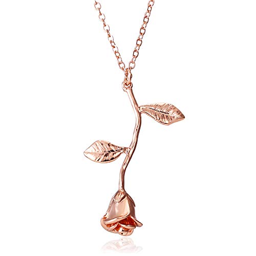 Gmai Vintage Rose Flower Pendant Necklace Lovers Birthday Friendship Jewelry Gift (Rose Gold)