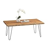 Alaterre Furniture Live Edge Coffee Table – Rustic Modern Farmhouse Living Room Table with Acacia Wood Top and Metal Hairpin Legs, 48-Inch