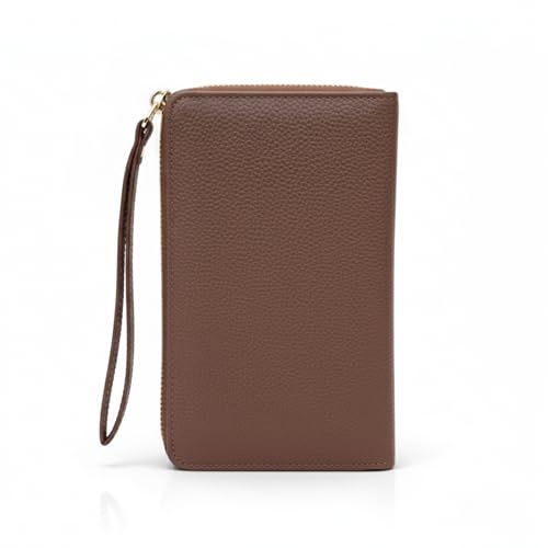 Image of Mensch Faux Leather Travel Passport Holder, RFID Blocking Premium Travel Document Organiser with Secure Zipper Closure Passport Cover & Travel Accessories for Men & Women (L.Brown)