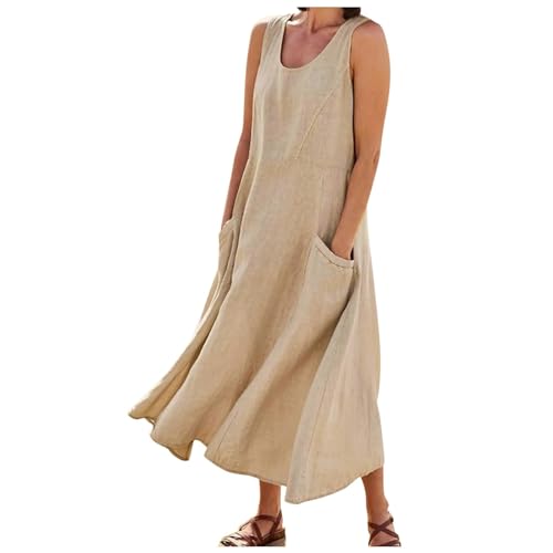 Robe pour femmes longue sans manches style débardeur maxi fluide et unie coupe ample avec poche