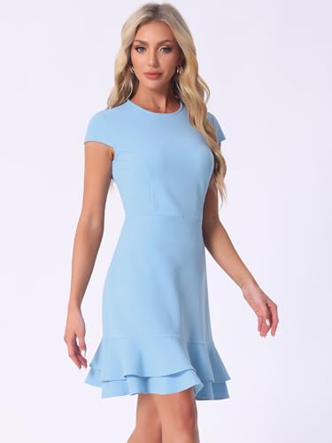 Image of Allegra K Women's Cap Sleeves Round Neck Tiered Ruffled Hem Above Knee Dress