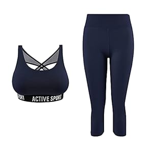 Womens-Sportswear-Set-Tracksuit-2-Pieces-Padded-Sports-Bra-and-34-Leggings-with-Pockets-Stretch-fit-Gym-Outfit Womens Sportswear Set 2 Piece Gym Outfit Padded Sports Bra and 3/4 Leggings with Pockets Stretch-fit Gym Clothes Italian Design (9672-Navy, S-M)