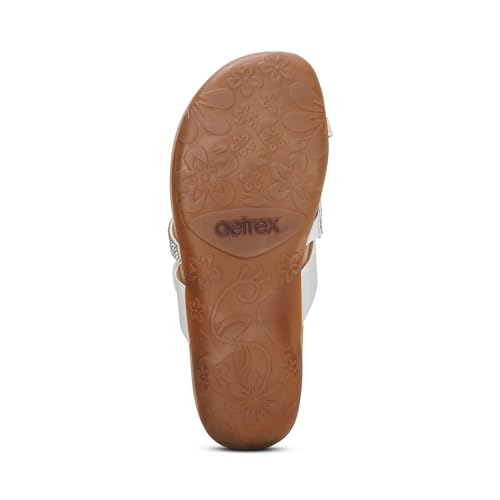 Image of Aetrex Izzy Memory Foam Footbed Faux Leather Adjustable Slide Orthopedic Sandals for Women - Pressure Relief Pain Arch Support Sandals Women's