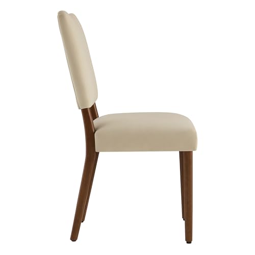KISLOT Upholstered Dining Chairs Set of 6, Modern Velvet Kitchen Chairs with Solid Wood Legs, High Back Wooden Dining Room Chairs with Dark Walnut Color Legs for Farmhouse Kitchen Dining Room, Linen by KISLOT - Used condition - Image 6