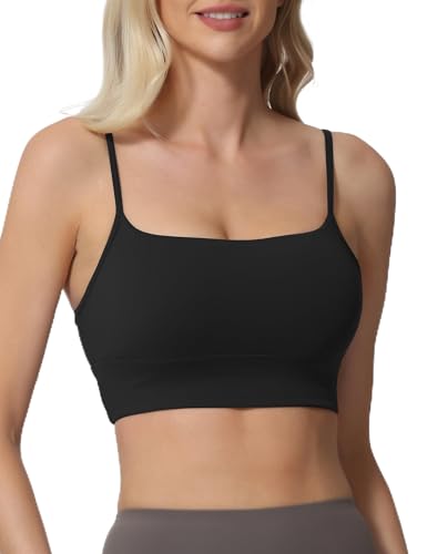 Image of Sports Bras for Women Spaghetti Strap Padded for Yoga Running Gym Workout, Wireless Scoop Neck Bras Crop Tank Top