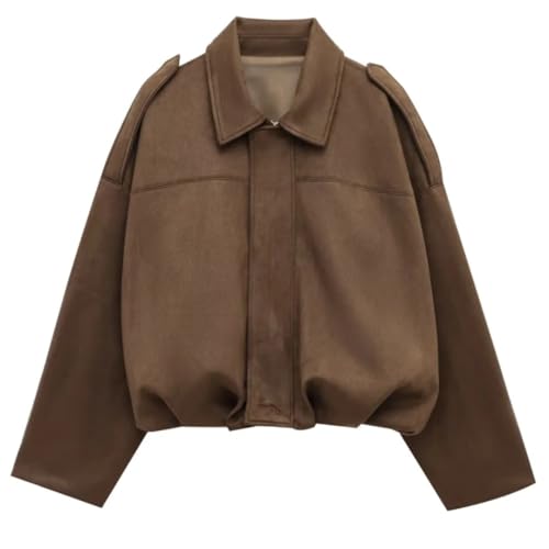 Veste bomber en daim femme court blouson pilote marron chic
