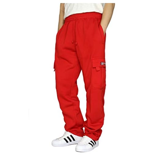 DREAM USA Men's Heavyweight Fleece Cargo Sweatpants, Red, Large