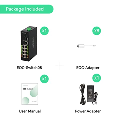 Image of LINOVISION Industrial 8 Ports POE Switch, Built-in EOC Receiver, Ultra Long Reach PoE over Coaxial Cable Transmission, Extend PoE over Cat5E /Cat6 Network Cable up to 2500ft,Simply Cabling, Plug-n-Play