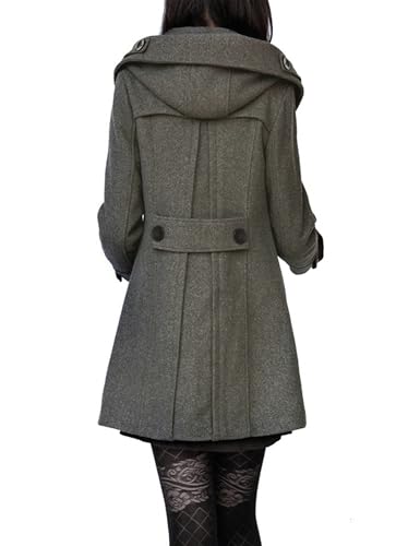 Tanming Women's Warm Double Breasted Wool Pea Coat Trench Coat Jacket with Hood
