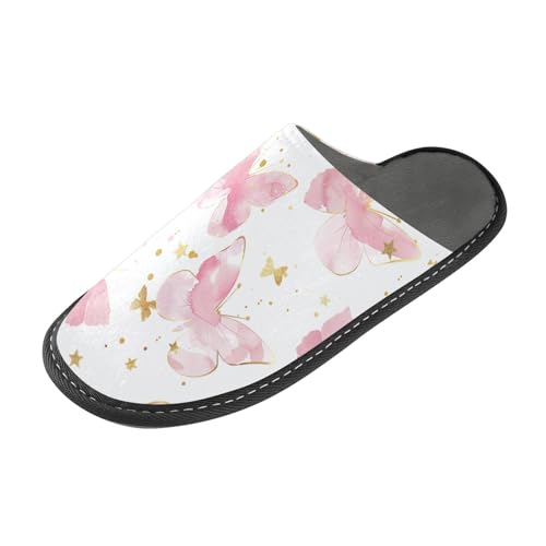Butterflies White Soft Non Slip Outdoor House Shoes, Memory Foam Slip On House Shoes for Men Size 4-5