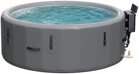 4-6 Person Inflatable Hot Tub, Portable Outdoor Spa with 160 Soothing Air Jets(77" x 28"), Portable Hot Tub with Cover and Heater Pump, Gray