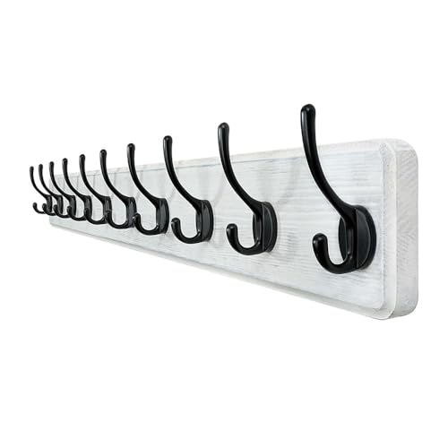 FAJNUZI2024 コートラック 壁マウント コートラック 壁取り付け フック10個付き ロングコートフック 木製コートハンガー ウォールコートフック(マルチカラー)