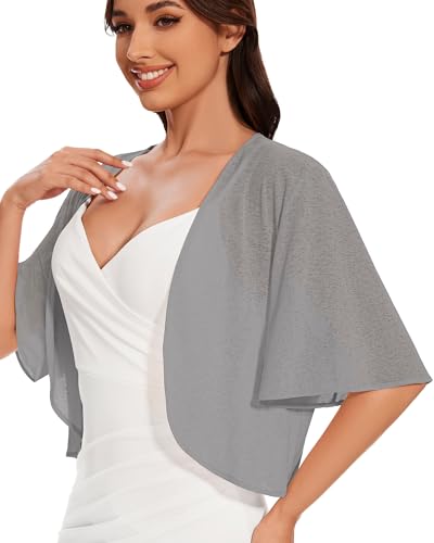 Image of Women Bolero Shrug Cardigan Open Front Cover Up Sheer Short Sleeve Kimonos for Evening Dress