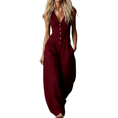 Mono de verano de pierna ancha con cuello en V para un estilo elegante y fresco