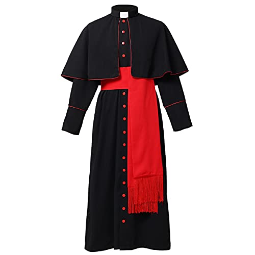BLESSUME Priest Soutane Roman Cassock Costume Minister Choir Cassock with Cincture Band Belt