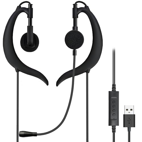 Écouteurs USB avec crochets auriculaires enveloppants et micro intégré pour Mac