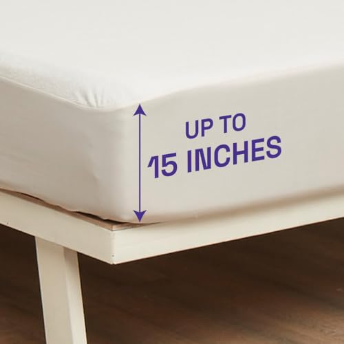Wakefit Waterproof Premium Cotton Mattress Protector | Ultra Soft Fitted Bed Protector 75"x39" - Twin, White