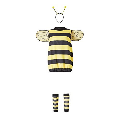 Dazzerake Costume Cosplay Halloween Giallo Honey Bee per Donna/Bambine 4 Pezzi Accessori per Feste Copricapo + Top a Righe + Ali + Calzini (A Kid, 7-9 Anni)