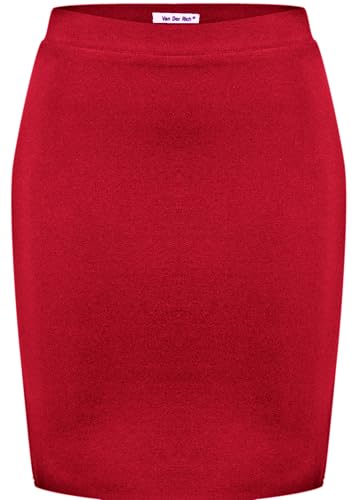 Van Der Rich ® - Jupe Courte Moulante Taille élastiquée - Femme (Rouge, S-M)