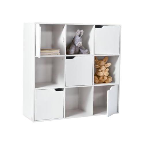 MINIKIN, Librero Organizador Infantil 9 Compartimientos, Incluye 5 Puertitas para Guardar Libros, Juguetes, Fabricado MDF...