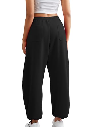 ELLEVEN Women's Y2K Wide Leg Sweatpants - High Elastic Waist Baggy Pants with Pockets & Adjustable Ankle Drawstring Cuffs3