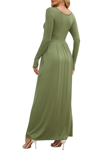 Image of DEARCASE Women's Maxi Dress Long Sleeve Crewneck Empire Waist Long Dresses | Empire Waist,round neck,floor length, dual side pockets, A-line,fall winter long dresses for wedding guest,party,vacation