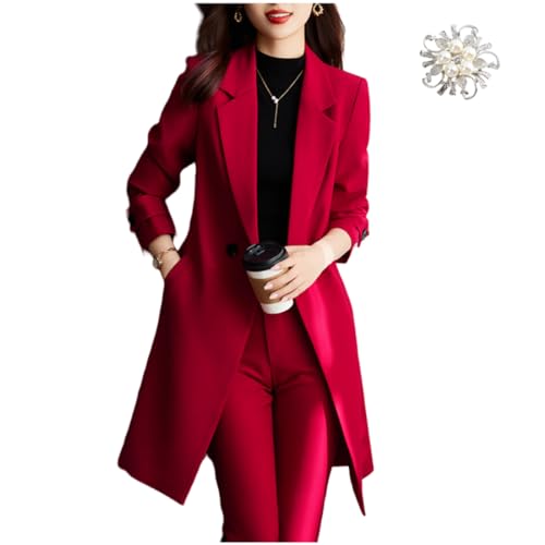 Business Work Wear Pant Suit for Women Long Blazer Overcoat Set Female Office Ladies Jacket and Trouser 2 Pieces