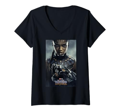 T-shirt Black Panther Shuri Marvel femme col V top imprimé affiche film imprimé