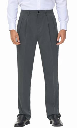 Soojun Men's Flex Pleated Front Classic Fit Dress Pants, Medium