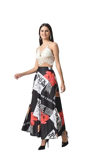 Image of VAGISHA Printed Casual Long Western Skirts for Women's & Girls |Stretchy Flared Maxi Skirt|Elastic Waist Skirts|Western Ethnic Skirts