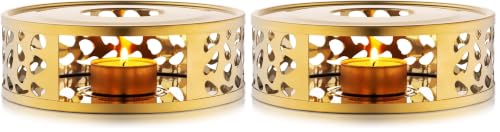 Image of Simtive Teapot Warmer, Brushed Stainless Steel Tea Warmer with Tealight Holder, Gold (Pack of 2)
