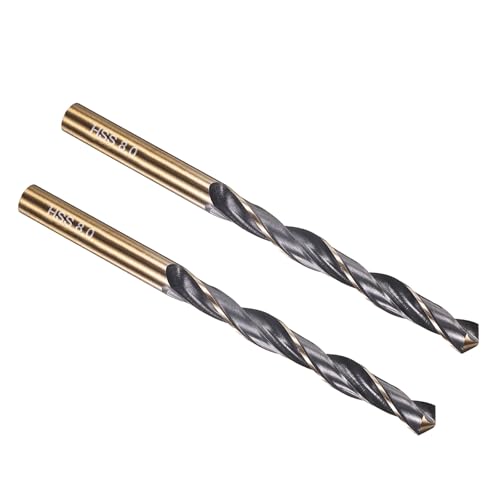 PATIKIL 8mm Drill Bit, Jobber Straight Shank M2 High-Speed Steel 118° Nitriding Black and Gold Finish for Stainless Steel Hard Metal - 2 Pack