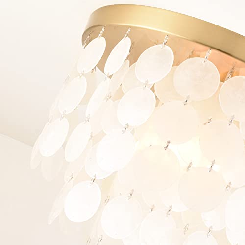 ALICE HOUSE 13.8" Capiz Shell Ceiling Light,Brushed Brass Finish, 3 Light Flush Mount Light for Bedroom, Hallway, Entryway ETL Listed, AL2608-S3