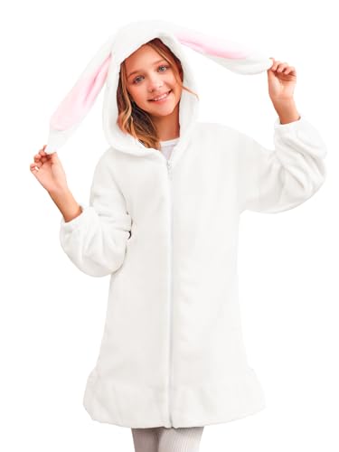 Batermoon Girls Cute Bunny Ear Hoodies Anime Fuzzy Zip Up Oversized Jacket Coats2