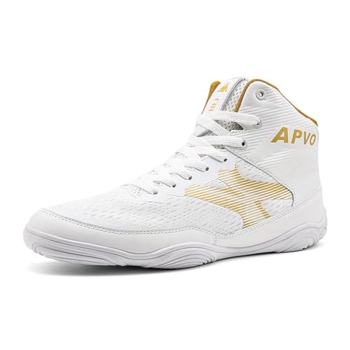 Scarpe da Boxe per Uomo, Stivaletti Sintetici Traspiranti da Wrestling per Allenamento, Allenamento, Competizione,Bianca,40 EU