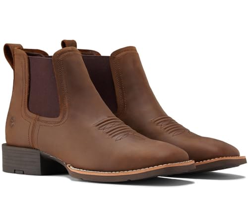 SUREWAY Mens Cowboy Boots - Square Toe 6in Western Chelsea Ankle Leather Boots,Slip-on Chukka Casual/Dress/Work Classic Comfort Slip Resistant3