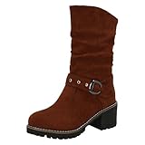 rismart Botas de Vestir Media Caña Mujer Microfibra Motociclista Zapatos de Invierno, Marrón, 36