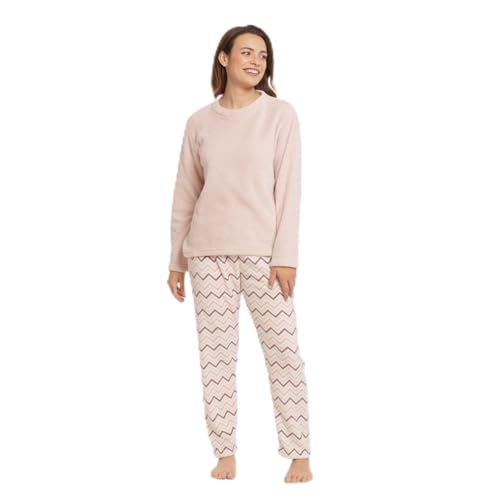 TRAMAS+ Pijama Mujer de Invierno, Pijama de Coralina con Camiseta de Manga Larga y Pantalón Largo Ajustable, Conjunto para Dormir Cómodo y Calentito - XL, Kit XL Rosa Bebe