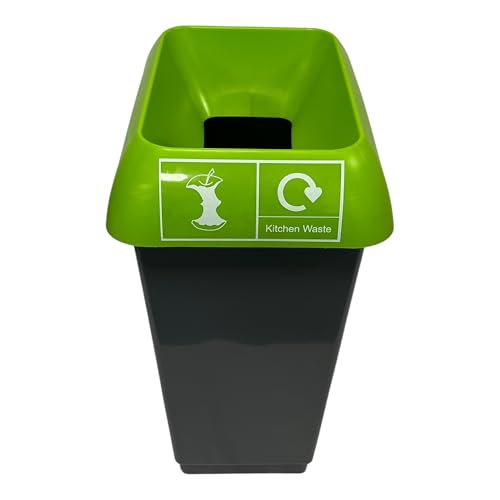 Chabrias Ltd 50 Litre Recycling Waste Bin With Lid & Logo Sticker Included (Lime Green Lid & Food Waste Label)