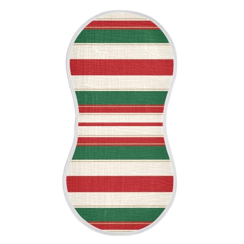 Xmas Red and Green Striped Cotton Baby Burp Cloth Breathable Baby Cloth for Gender Neutral Set of 2, 22x11in2