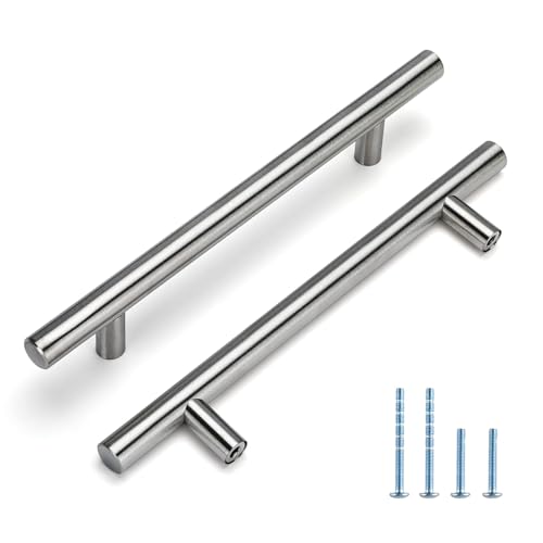 Image of homdiy 200 Pack Drawer Handle Brushed Nickel Kitchen Hardware - HD201SN Cabinet Handles for Kitchen Furniture Hardware Derocative Straight Handle Pull, 8-4 /5in Hole Centers