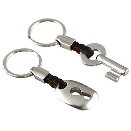 IMIKEYA 2pcs par llaveros llaveros de cuero llaveros de bloqueo de teclas para hombres y mujeres amantes de las parejas Cover