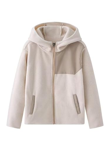 inlzdz Chaqueta De Forro Polar De Invierno para Niñas Niños Chaqueta De Entretiempo con Cremallera Chaqueta De Nieve Marfil 13-14 años
