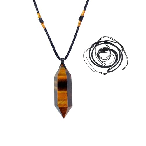Image of Runyangshi Tiger's Eye Healing Crystal Pendants, Double Pointed Natural Crystal Quartz Necklace 6 Faceted Chakra Crystal Wand Stone