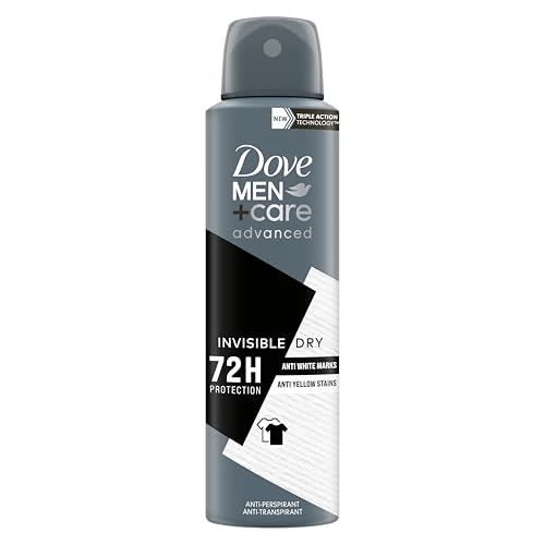 Dove Dove Men + Care Invisible Dry Spray Advanced Care, Déodorant Homme avec 1/4 de crème hydratante, formule hydratante et anti-taches, protection jusqu'à 72 heures, 150 ml