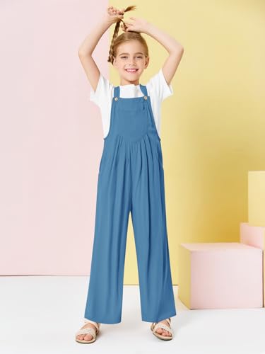 Image of Haloumoning Girls Overalls Kids Casual Sleeveless Wide Leg Jumpsuit Loose Rompers with Pockets 5-14 Years