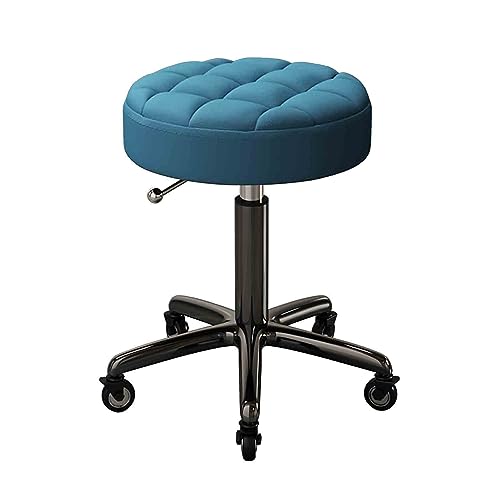 WDSOPK Taburete Giratorio De 360°,Silla De Salón Redonda con Ruedas Y Altura Ajustable,Taburete Alto De Metal con Barra De Aire Hidráulica Resistente para Cocina,Ba(Azul)