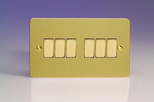 Varilight 6-Gang 10A 1- or 2-Way Rocker Light Switch (Twin Plate) Brushed Brass XFB96D