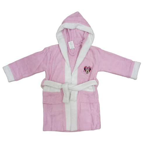 peignoir éponge 100% coton minnie peignoir avec capuche et ceinture pour enfants, rose, 7-8 ans